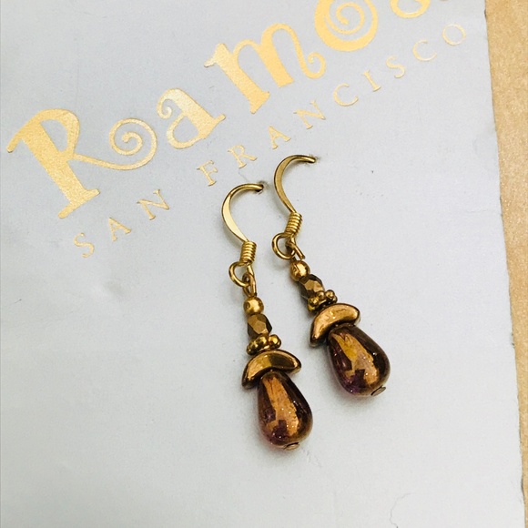 Bronze stone droplets earrings - Picture 1 of 3